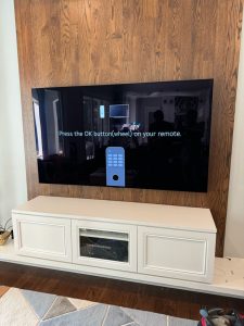 TV mounting on wooden platform, San Bruno, 1/27/2024