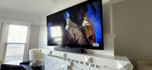 TV mounting above a fireplace, Burlingame, 4/1/2021