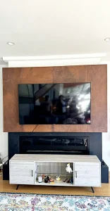 TV mounting above a fireplace on a stone wall, Los Gatos, 1/27/2024